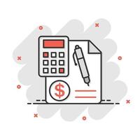 Money calculation icon in comic style. Budget banking vector cartoon illustration on white isolated background. Financial payment splash effect business concept.