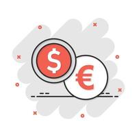 icono de pila de monedas en estilo cómico. dólar, pictograma de ilustración de dibujos animados de vector de moneda de euro. efecto de salpicadura de concepto de negocio apilado de dinero.