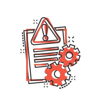 icono de error de documento en estilo cómico. ilustración de vector de dibujos animados de informe roto sobre fondo blanco aislado. concepto de negocio de efecto de salpicadura dañado.