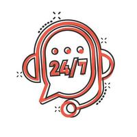 Helpdesk icon in comic style. Headphone cartoon vector illustration on white isolated background. Chat operator 24 7 splash effect business concept.