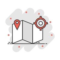 Cartoon map pin icon in comic style. Location gps illustration pictogram. Destination sign splash business concept. vector