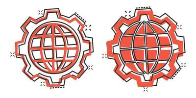 icono del planeta tierra en estilo cómico. ilustración de vector de dibujos animados geográficos de globo sobre fondo blanco aislado. concepto de negocio de efecto de salpicadura de comunicación global.