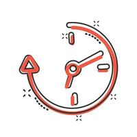 Clock icon in comic style. Watch cartoon vector illustration on white isolated background. Timer splash effect business concept.