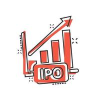 Chart graph icon in comic style. Arrow grow cartoon vector illustration on white isolated background. Analysis splash effect business concept.