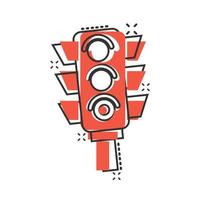 Semaphore icon in comic style. Traffic light cartoon vector illustration on white isolated background. Crossroads splash effect business concept.