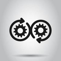 Development icon in flat style. Devops vector illustration on isolated background. Cog with arrow business concept.