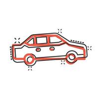 Car icon in comic style. Automobile vehicle cartoon vector illustration on white isolated background. Sedan splash effect business concept.