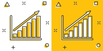 Chart graph icon in comic style. Arrow grow cartoon vector illustration on white isolated background. Analysis splash effect business concept.