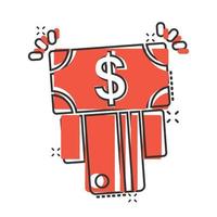 Money ATM icon in comic style. Exchange cash cartoon vector illustration on white isolated background. Banknote bill splash effect business concept.