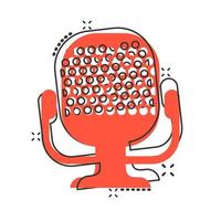 Microphone icon in comic style. Mic broadcast vector cartoon illustration pictogram. Microphone mike speech business concept splash effect.