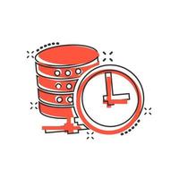 Data center icon in comic style. Clock vector cartoon illustration on white isolated background. Watch business concept splash effect.