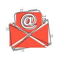 Mail envelope icon in comic style. Email message vector cartoon illustration pictogram. Mailbox e-mail business concept splash effect.