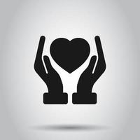 Heart care icon in flat style. Charity vector illustration on isolated background. Love in hand business concept.