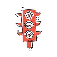 Semaphore icon in comic style. Traffic light cartoon vector illustration on white isolated background. Crossroads splash effect business concept.