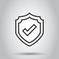 Shield with check mark icon in flat style. Protect vector illustration on white isolated background. Checkmark guard business concept.Shield with check mark icon in flat style.