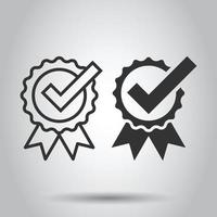 Winner with check mark icon in flat style. Rosette award vector illustration on white isolated background. Medal business concept.