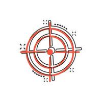 Shooting target vector icon in comic style. Aim sniper symbol cartoon illustration on white background. Target aim business concept splash effect.