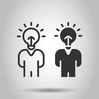 People with bulb icon in flat style. idea vector collection illustration on white isolated background. Brain mind business concept.