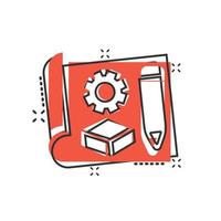 Prototype icon in comic style. Startup cartoon vector illustration on white isolated background. Model development splash effect business concept.