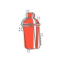 icono de agitador en estilo cómico. ilustración de dibujos animados de vector de botella deportiva sobre fondo blanco aislado. efecto de salpicadura de concepto de negocio de contenedor de fitness.