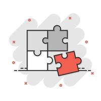 Puzzle compatible icon in comic style. Jigsaw agreement vector cartoon illustration on white isolated background. Cooperation solution business concept splash effect.