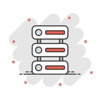 Data center icon in comic style. Server vector cartoon illustration on white isolated background. Security business concept splash effect.