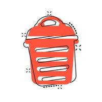 Trash bin garbage icon in comic style. Trash bucket vector cartoon illustration pictogram. Garbage basket business concept splash effect.