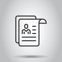 Resume icon in flat style. Contract document vector illustration on white isolated background. Paper notepad business concept.