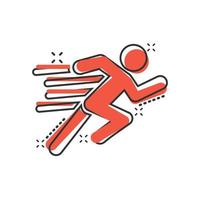 Run people icon in comic style. Jump cartoon vector illustration on white isolated background. Fitness splash effect business concept.