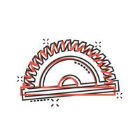 Saw blade icon in comic style. Circular machine cartoon vector illustration on white isolated background. Rotary disc splash effect business concept.