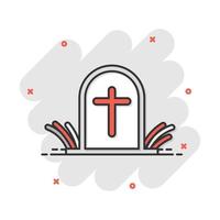 Vector cartoon halloween grave icon in comic style. Gravestone sign illustration pictogram. Rip business splash effect concept.