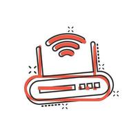 Wifi router icon in comic style. Broadband cartoon vector illustration on white isolated background. Internet connection splash effect business concept.