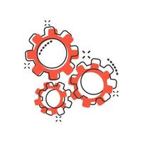 Gear vector icon in comic style. Cog wheel cartoon illustration on white background. Gearwheel cogwheel business concept splash effect.