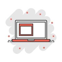 Cartoon laptop icon in comic style. Computer notebook illustration pictogram. Pc monitor sign splash business concept. vector