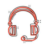 Helpdesk icon in comic style. Headphone cartoon vector illustration on white isolated background. Chat operator splash effect business concept.