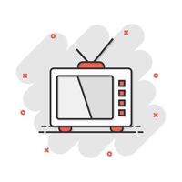 icono de pantalla de tv retro de dibujos animados vectoriales en estilo cómico. pictograma de ilustración de concepto de televisión antigua. concepto de efecto de salpicadura de negocio de pantalla de tv. vector