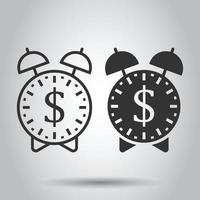 Time is money icon in flat style. Clock with dollar vector illustration on white isolated background. Currency business concept.