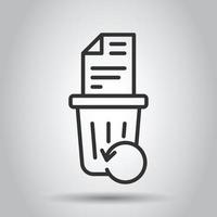 Trash bin with document icon in flat style. Paper recycle vector illustration on white isolated background. Office garbage business concept.