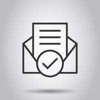 Envelope with confirmed document icon in flat style. Verify vector illustration on white isolated background. Receive business concept.