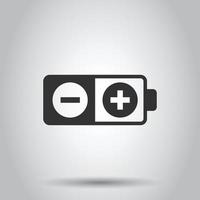 Battery charge icon in flat style. Power level vector illustration on white isolated background. Lithium accumulator business concept.