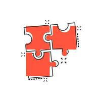 Puzzle compatible icon in comic style. Jigsaw agreement vector cartoon illustration on white isolated background. Cooperation solution business concept splash effect.