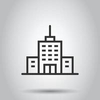 Building icon in flat style. Town skyscraper apartment vector illustration on white isolated background. City tower business concept.