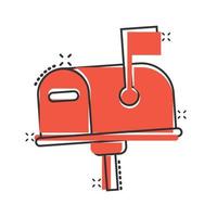 Mailbox icon in comic style. Postbox cartoon vector illustration on white isolated background. Email envelope splash effect business concept.