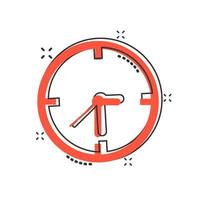 icono de signo de reloj en estilo cómico. ilustración de dibujos animados de vector de gestión de tiempo sobre fondo blanco aislado. efecto de salpicadura de concepto de negocio de temporizador.