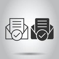 Envelope with confirmed document icon in flat style. Verify vector illustration on white isolated background. Receive business concept.