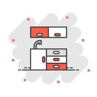 icono de muebles de cocina en estilo cómico. ilustración de vector de dibujos animados de cocina sobre fondo blanco aislado. concepto de negocio de efecto de salpicadura de sala de cocina.