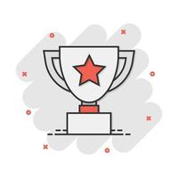 Vector cartoon trophy cup icon in comic style. Winner sign illustration pictogram. Award prize business splash effect concept.