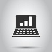 Laptop chart icon in flat style. SEO data vector illustration on white isolated background. Computer diagram business concept.