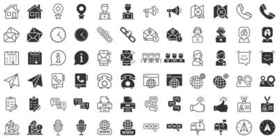 Contact us thin line icon set in flat style. Mobile communication vector illustration on white isolated background. Phone call business concept.