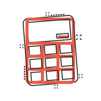 Calculator icon in comic style. Calculate cartoon vector illustration on white isolated background. Calculation splash effect business concept.